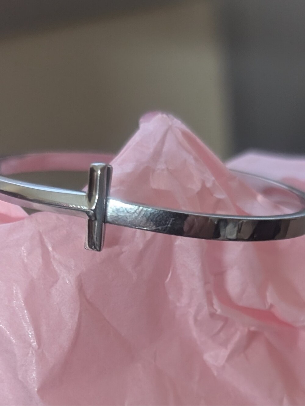 Sterling Silver T-Bar Minimalist Bangle Bracelet - Silvertone